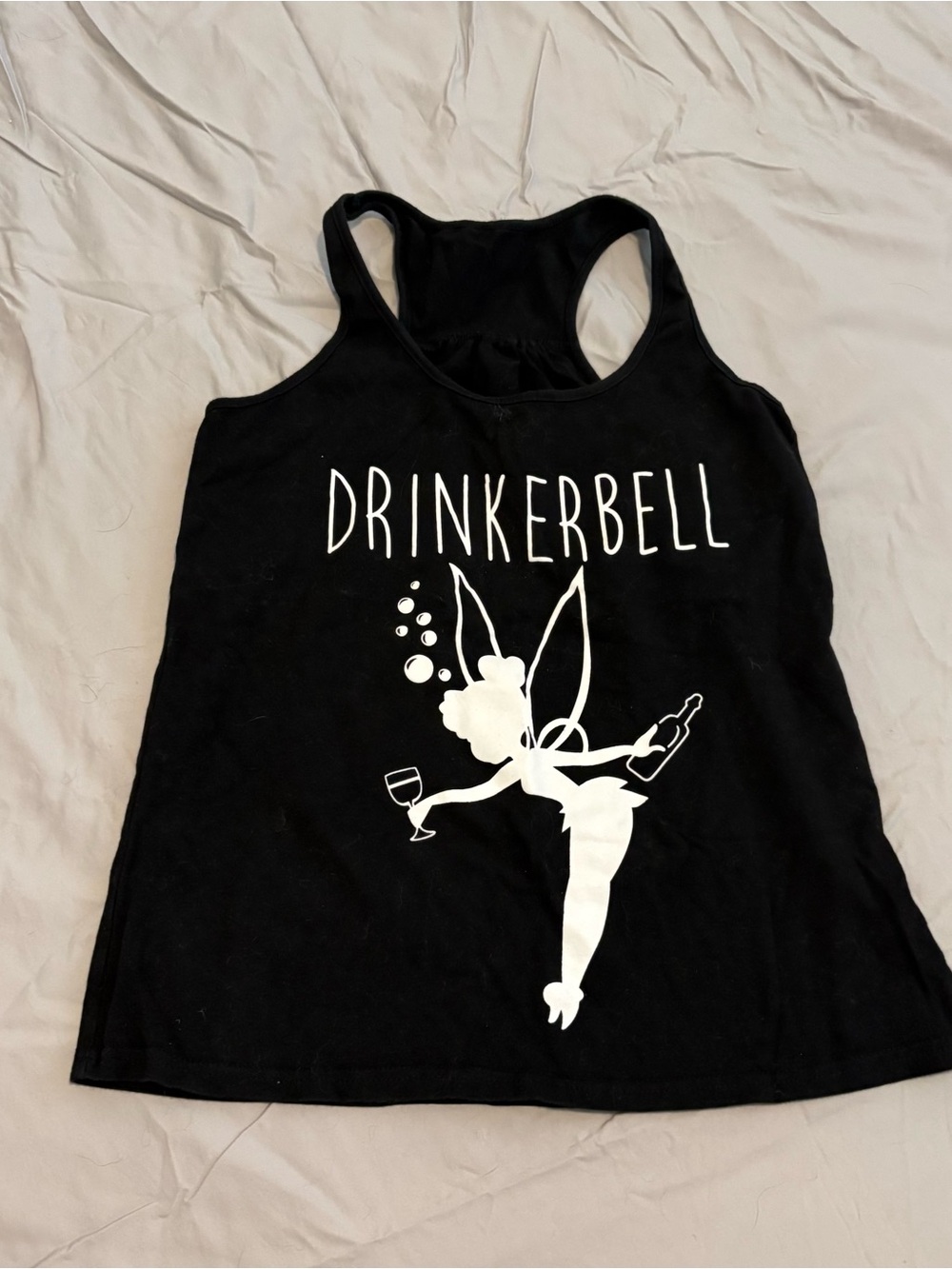 Disney Black Racerback Tank Top with White 'Drinkerbell' Tinkerbell Graphic
